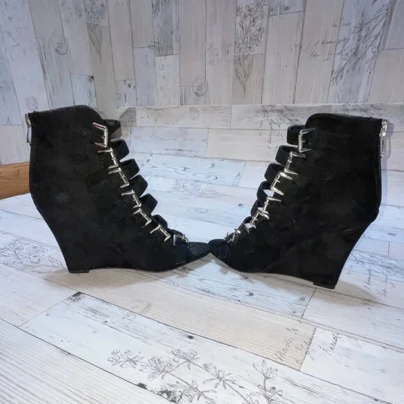 Guilty Soles Black Vegan Suede Buckle Boots - Picture 5 of 5